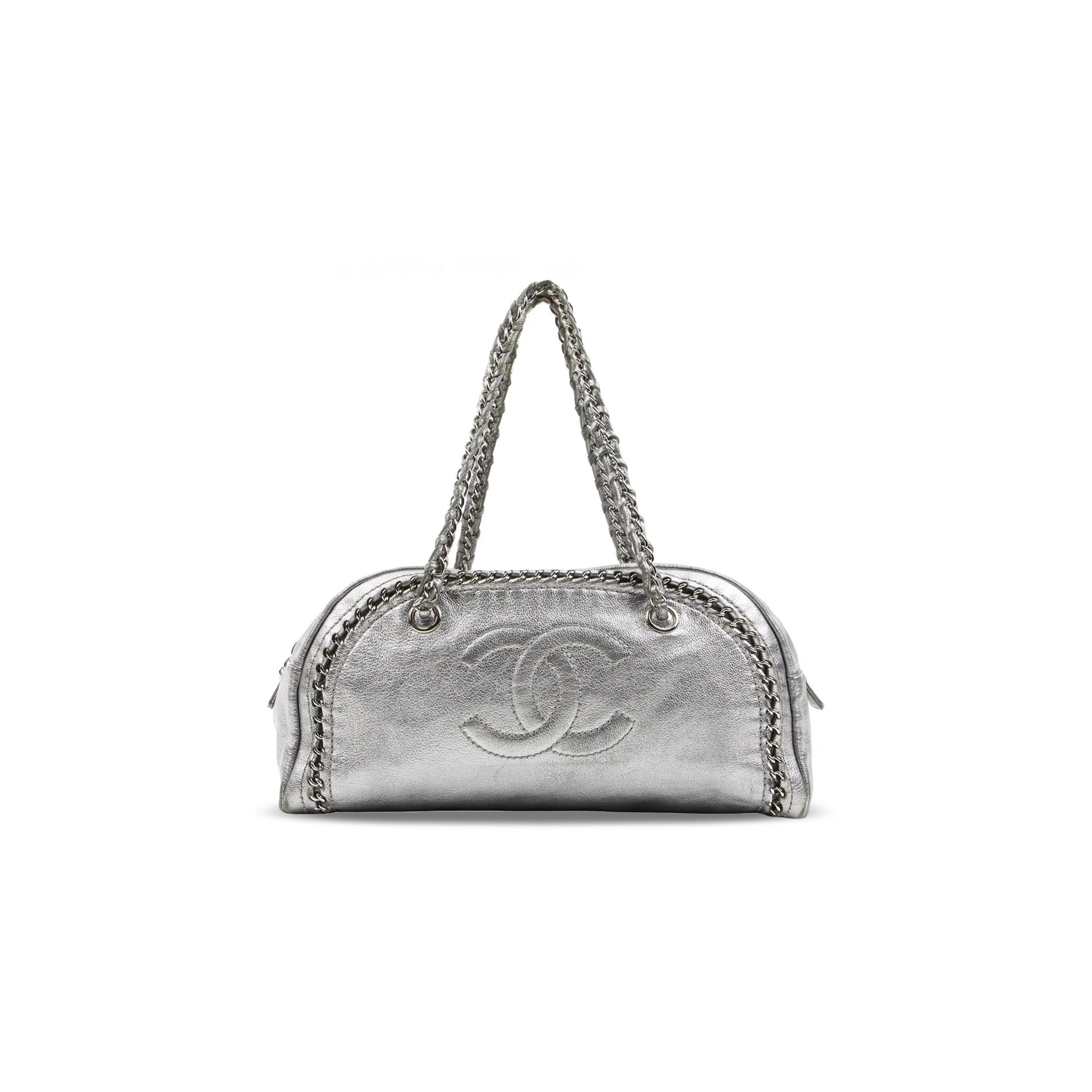 Ch**el metallic grained calfskin luxe ligne bowler bag (33*17*15cm)